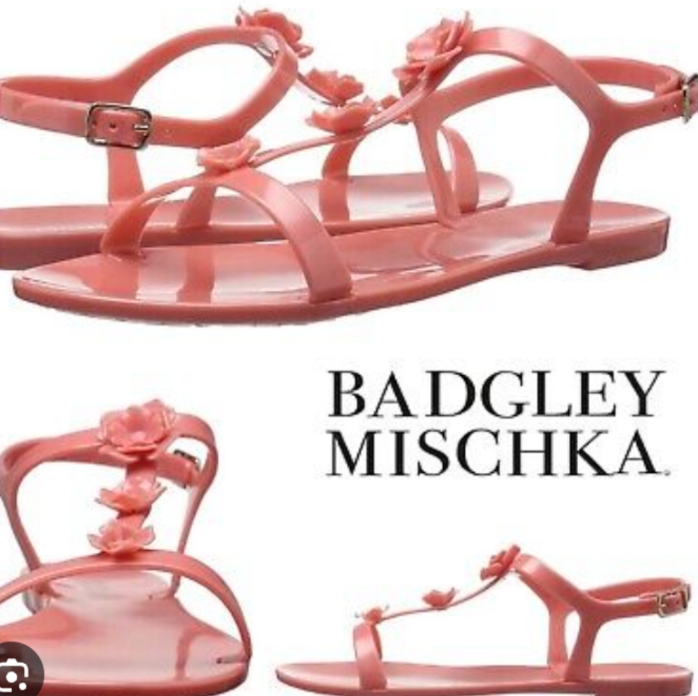 Badgley Mischka Bahama Flamingo Pink Ankle Strap Floral Jelly Sandal Size 8